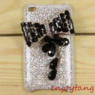   Crystal Black Bow Case Cover For iPod Touch 4 4G 4th Gen A1b Silver US