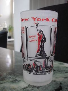 VINTAGE FROSTED HAZEL ATLAS NEW YORK CITY 10 OZ DRINKING GLASS TUMBLER 