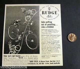 Vintage 1951 Rudge Sports Light Roadster Bicycle Bike Illustrated 50s 