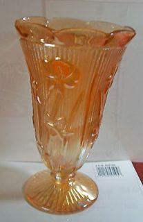 Vintage carnival glass footed vase embossed Iris flower and 