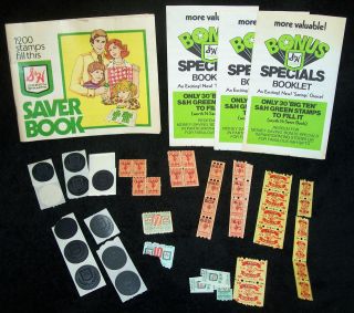   1970s S&H Green Stamp Saver Books & Asst. S&H, Top Value, Plaid Stamps