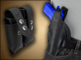   Black Leather Pancake Holster + Double Magazine Pouch WALTHER P88 P99