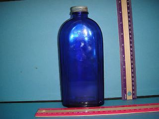 Vintage Retro Cobalt Blue Glass Bottle With Lid