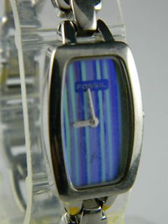 FOSSIL LADIES WATCH  BLUE RECTANGULAR FACE /STAINLESS STEEL BAND 