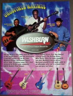 1999 vintage music ad Washburn Bass Guitar Chuck Rainey, Bakithi 