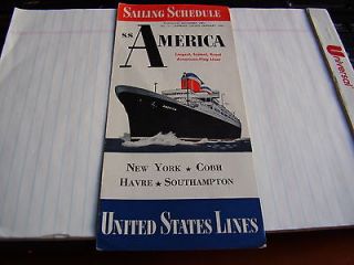 America Un​ited States Lines Sailing Schedule 1951