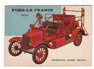 1953 TOPPS WORLD ON WHEELS CARD #117 FORD LA FRANCE 1920 HOSE FIRE 