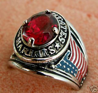 US MARINES RING simulated Ruby 18k WHITE GOLD overlay size 12