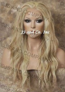 Loose Wavy Flat Iron oK Heat Resistant Lace Front WIG Blonde mix 