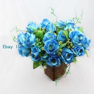 25 PCS Silk Roses Buds Wedding Bouquet Artificial Flowers (Blue) F71