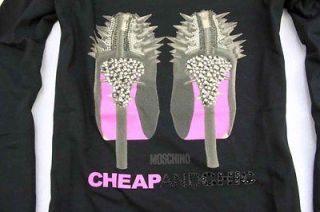 NWT Womens Moschino 17921 Stones Rivet high heels T Shirt/Top Black 