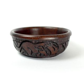   Deep Hand Carved Ornamental Fruit Bow ELEPHANT Dish WOODEN Wood