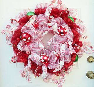 Peppermint Christmas Wreath ~ Deco Mesh Christmas Wreath