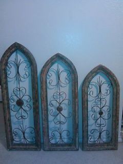 3PC SET WROUGHT IRON WOOD WINDOWS FROM MEXICO