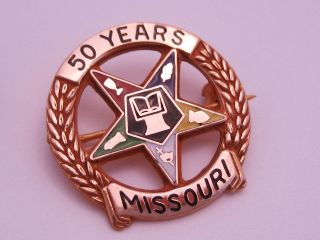   EASTERN STAR   14k Gold 50 year Missouri Masonic OES Member lapel Pin