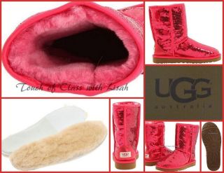 Ugg Australia Classic Short Sequin Sparkle RUBY RED Boots #3161 Size 