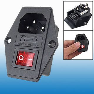 IEC 320 C14 Inlet Module Plug Red Light Switch Male Power Supply 