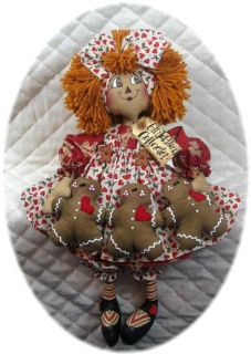 Primitive Raggedy Ann w/Gingerbread Garland~PATTER​N 201