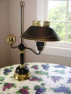 Vintage Brass & Black Painted Toleware Metal Table Student Lamp