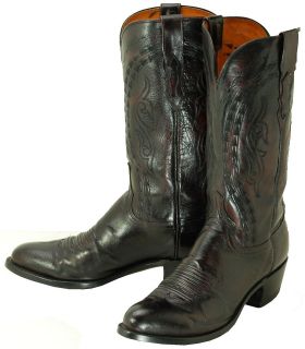 262 Pre Owned LUCCHESE (1883) Black Cherry Buffalo Cowboy Boots Mens 