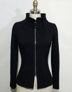 Andrew GN Black Crepe Zipper Jacket with Stand Collar. sz 34 sz 2/4 