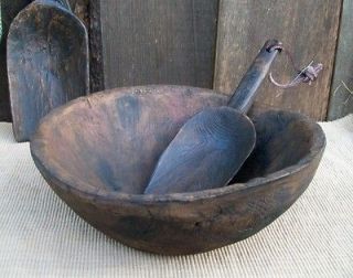 Primitive 8.5 Rustic Distressed Bowl and Scoop Early Country Kitchen 