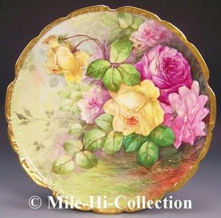 Limoges France Hand Painted Colorful Roses Large Charger Wall Plaque