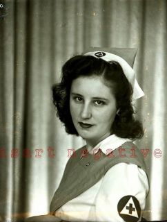 NEGATIVE WW2 Civil Defense Nurse in uniform 1940s