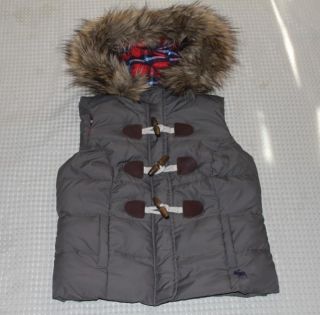 NWT ABERCROMBIE Women Alexa Down Coat Vest Sherpa Lining Olive Size S 