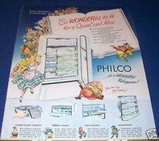 1948 Philco Refrigerator Ad ALICE IN WONDERLAND art