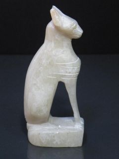 e328 EGYPTIAN ALABASTER CARVED CAT ANCIENT REPRODUCTION