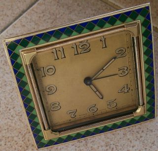 Art Deco 8 Days Alarm Clock enamel & bronze Angelus Type movement 