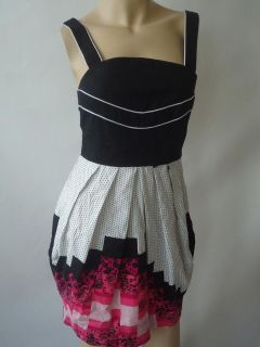 TOPSHOP ALICE MCCALL Black/White/Pink Print Mini Cotton Dress UK 8 