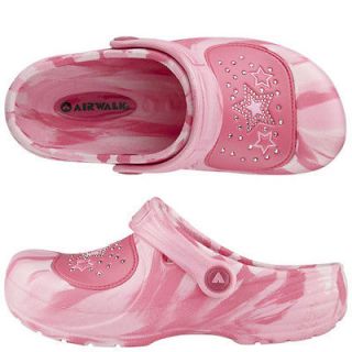 AIRWALK Girls Pink Rhinestone Molded Comfort Clogs Shoes w/Swivel Back 