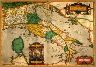 1584 MAP Italy, Abrahamus Ortelius, QUALITY, Europe, Color, Nice 