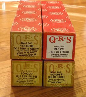 Lot of 4 Vintage QRS Player Piano Word Rolls  #s 10 008, 10 125, 10 