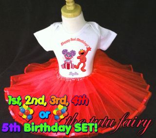 elmo abby cadabby birthday girl shirt set outfit name age 2 3 4 5 6 7 