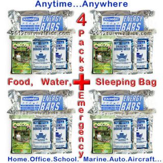 Emergency Food Water 1 Day Survival Rations + Sleeping Bag for 4 