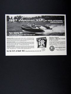 American VIP 16 ft Runabout Inboard Motor Boat 1957 print Ad 