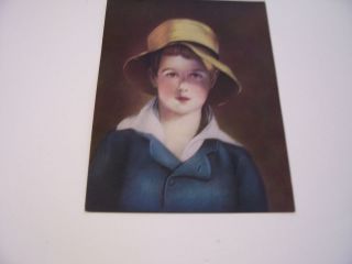 Vintage Lithograph /Portrait of Young Boy in Straw Hat (Amish)? Artis 