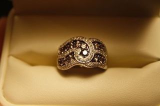 LeVian 14K White Gold Aquamarine Chocolate Diamond Ring Size 6.5