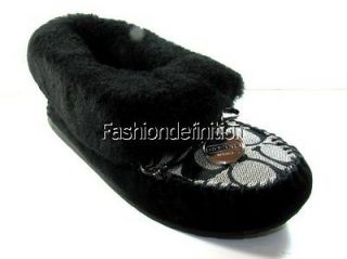   Signature Black White Women ARLEEN Moccasia Slippers Shoes Flat Suede