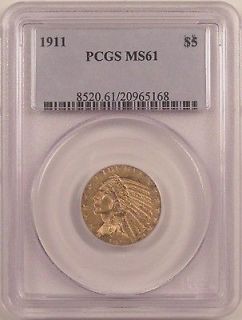 1911 $5 Indian Head Gold Half Eagle PCGS MS61 *