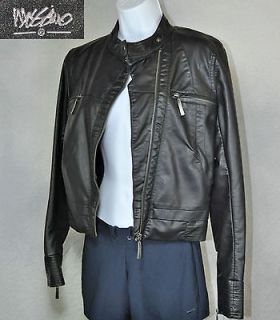   Faux Leather Motorcycle Jacket Asymmetric Zipper Black Mint Womens S