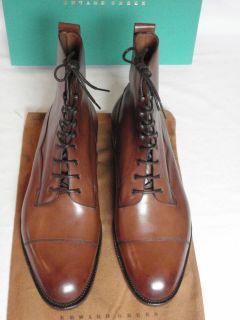 Edward Green GALWAY Burnt Pine Calf Leather Cap Toe Lace Up Boots UK 8 