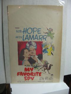 1951Original My Favorite Spy Movie Poster With Bob Hope & Hedy 