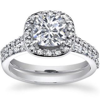   Cushion Cut Genuine Diamond Engagement Bridal Ring & Band Set 14k W G