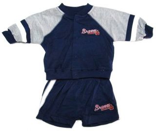 Atlanta Braves Toddler 3 Piece   Jacket Shorts & Creeper Outfit 6 9 