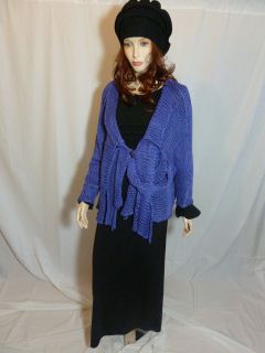 Zuza Bart lagenlook purple linen chunky knitted asymmetric shrug NEW