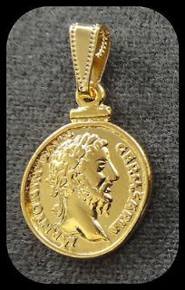 MARCUS AURELIUS & ELEPHANT, CAST COIN AND BEZEL 24K GOLD PLATED 